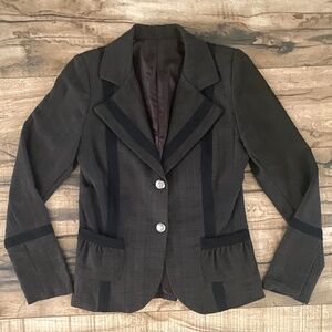 DOMINION Brown Blazer w/ Black Trim Detail + Pockets Size Medium Made in Italy
